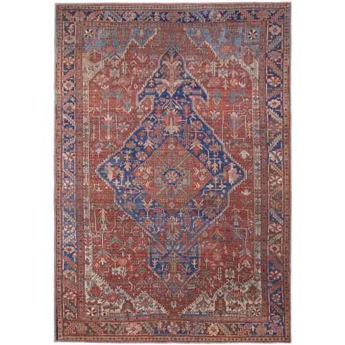 Langley Street Kepler Performance Red/Navy Blue Machine Washable Rug